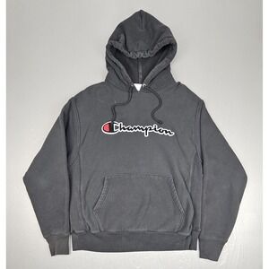 Vintage Champion Reverse Weave Hoodie Mens Large Black Big Embroidered Logo